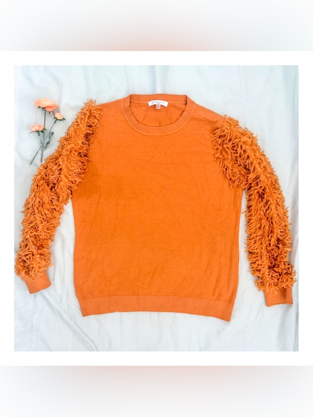 Sioni Milano Feather Sleeve Knit Sweater Orange Size L Statement Sleeves